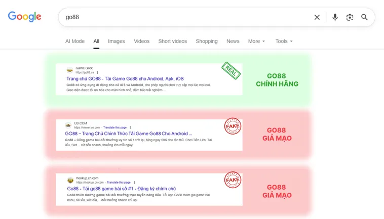 Làm Sao Để Biết Đâu Là Website Go88 Chính Hãng An Toàn Nhất 2 Link thật Go88.com luôn có định dạng chuẩn https://www.go88.com, còn link giả Go88.com thường thêm ký tự lạ, số hoặc tên miền phụ.
